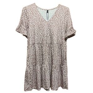 NWT Women’s Large Tan with White Speckles Ruffle Sleeve Babydoll Shift Dress